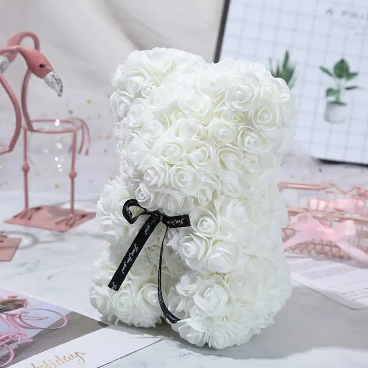 Medveď z ruží biely – 25 cm