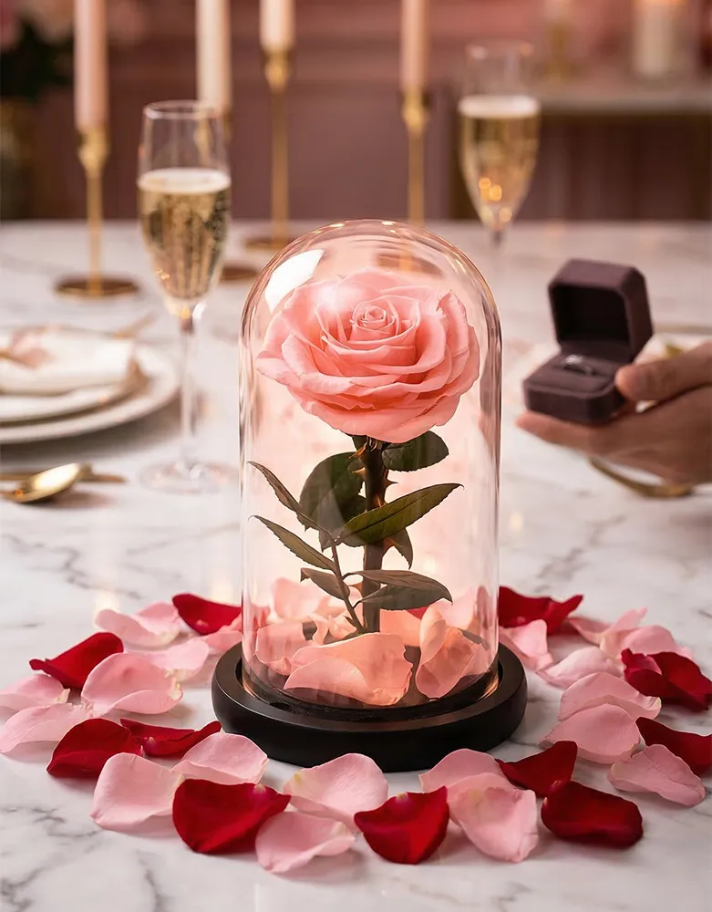 Ružová stabilizovaná ruža v skle – “Maxi”
