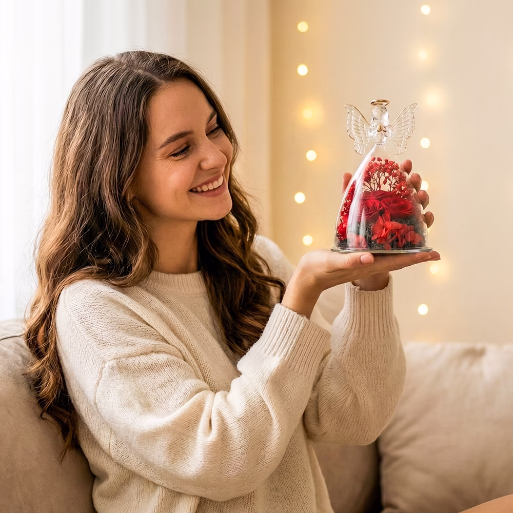 Trojitá stabilizovaná červená ruža – „Anjel večného života“