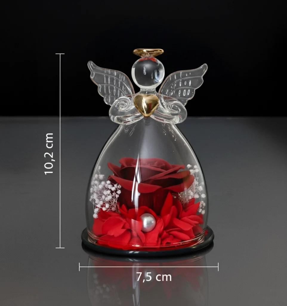 Premium sklenený anjel s večnými ružami