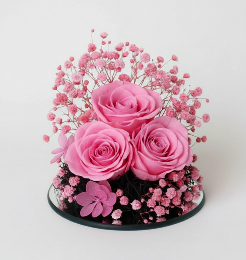 Trojitá stabilizovaná ružová ruža – „Anjel večného života”