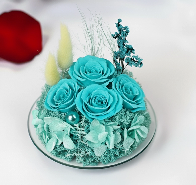 Štvoritá stabilizovaná tyrkysová ruža – „Anjel večného života”