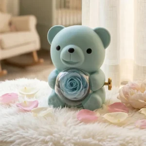 Modrý medvedík s večnou ružou – šperkovnica s darčekovým balením „Love You"