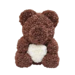 Hnedý medvedík z ruží 40 cm s bielym srdcom – čokoládový darček