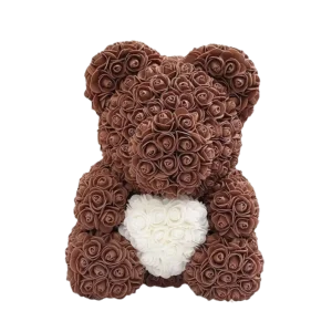Medveď z ruží hnedý s bielym srdcom – 40cm