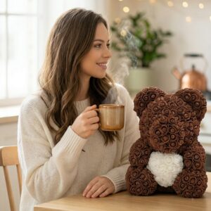 Medveď z ruží hnedý s bielym srdcom – 40cm