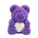 Levanduľový medvedík z ruží 40cm s bielym srdcom – jemný darček