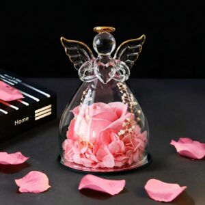 Večná ruža v sklenenom anjelikovi – ružová