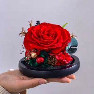 Stabilizovaná ruža v sklenenej guli – červená