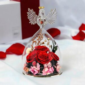 Štvoritá stabilizovaná červená ruža – „Anjel večného života"