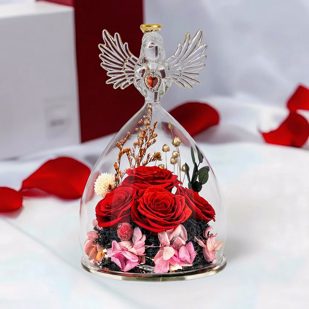 Štvoritá stabilizovaná červená ruža – „Anjel večného života”